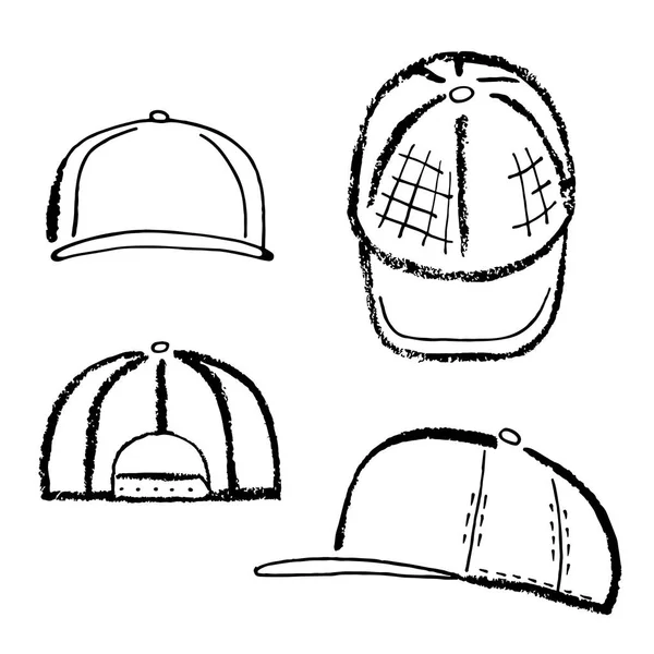 Béisbol, tenis, rap gorra plantilla delineada — Vector de stock