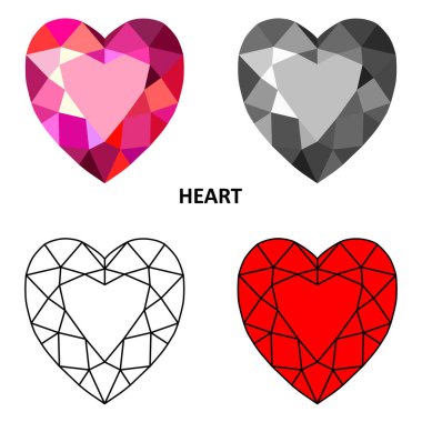 Kalp kesilmiş değerli taş seti beyaz arkaplanda izole edildi 