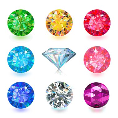 Gemstone kesme renk biçimi beyaz arkaplanda izole edildi 