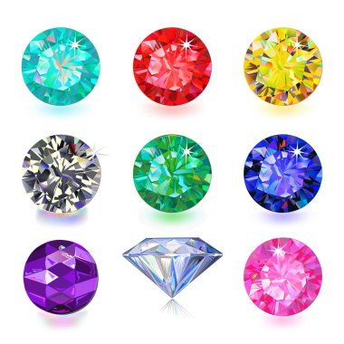 Gemstone kesme renk biçimi beyaz arkaplanda izole edildi 