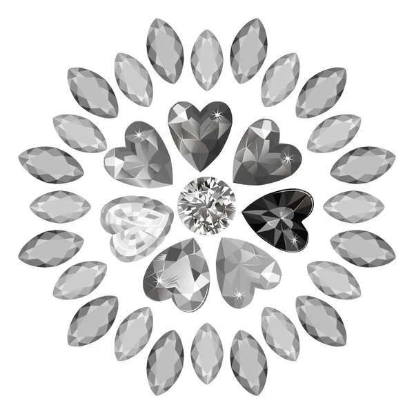 Conjunto Forma Piedra Preciosa Cortada Corazón Aislado Sobre Fondo Blanco — Vector de stock
