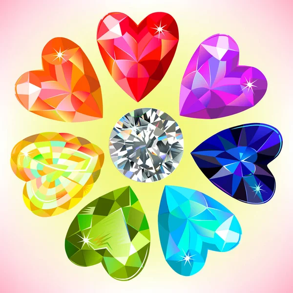 Conjunto Forma Piedra Preciosa Cortada Corazón Aislado Sobre Fondo — Vector de stock