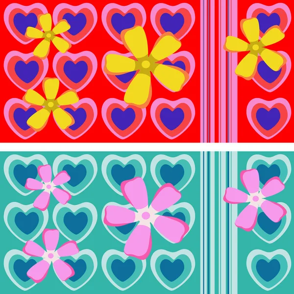 Adorno Sin Costuras Con Corazones Flores Aisladas Fondo — Vector de stock