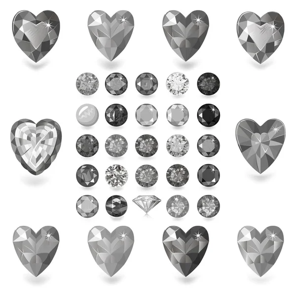 Conjunto Forma Piedra Preciosa Cortada Corazón Aislado Sobre Fondo Blanco — Vector de stock