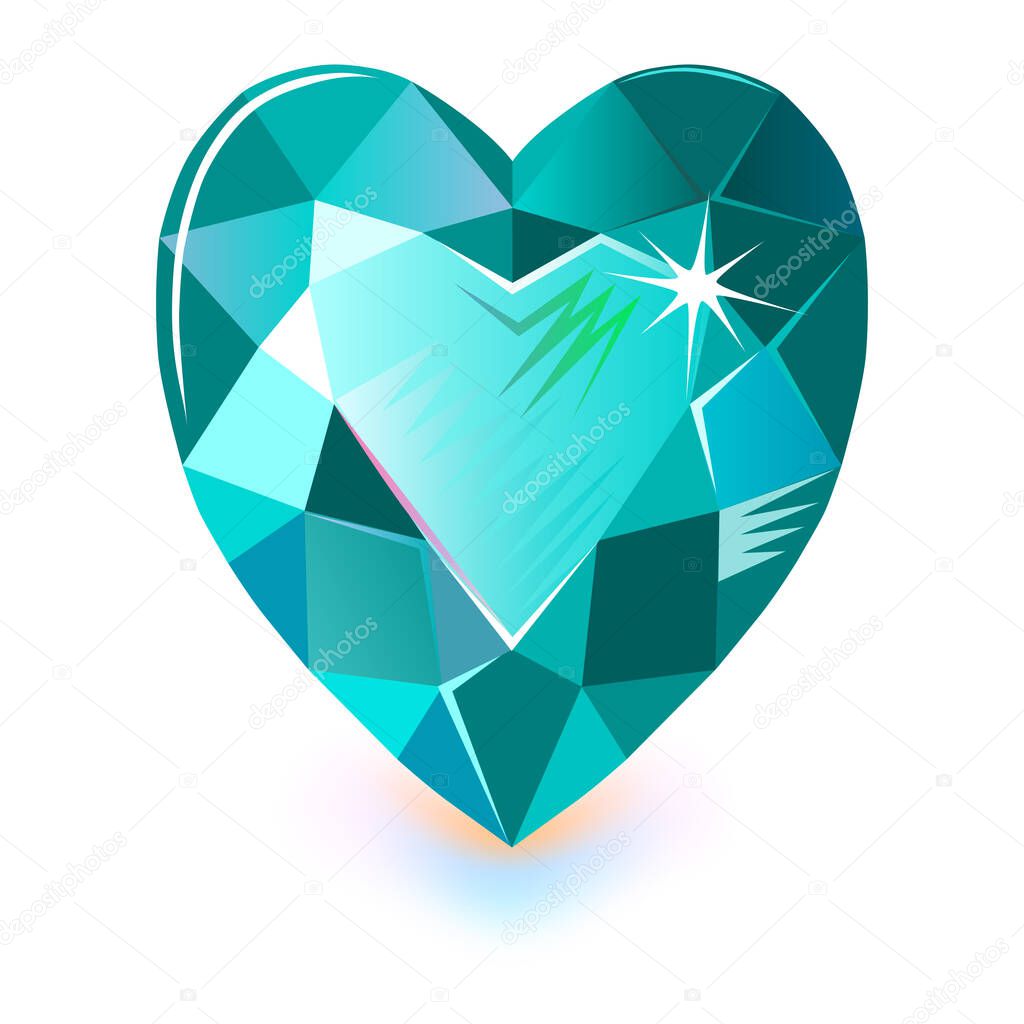 Heart cut gemstone shape isolated on white background 
