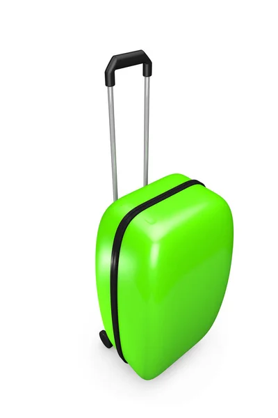 Leuchtend grüner Koffer auf Rädern mit Griff — Stockfoto