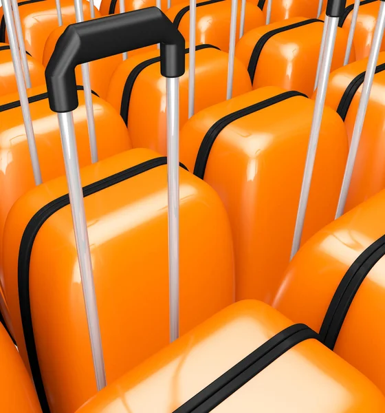 Ljusa orange resväska på hjul med handtag bakgrund — Stockfoto