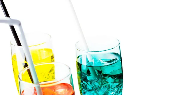 Refreshing Iced Drinks Transparent Glasses Closeup — Stock Photo, Image