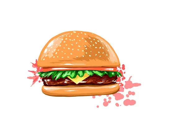 Sappige Hamburger Een Witte Achtergrond Illustratie — Stockfoto