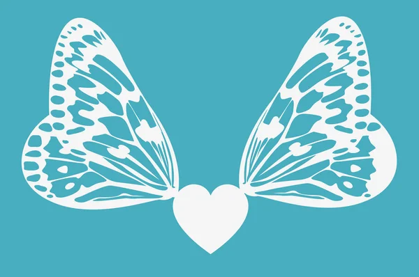 插图心与蝴蝶的翅膀 蓝色背景上的矢量插图 — 图库照片