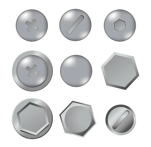 Metal üzerinde izole beyaz arka plan cıvata. Vektör çizim. Koleksiyon. İllüstrasyon kafes