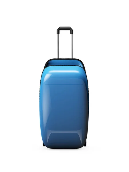 Apri la valigia blu vuota isolata su sfondo bianco — Foto Stock
