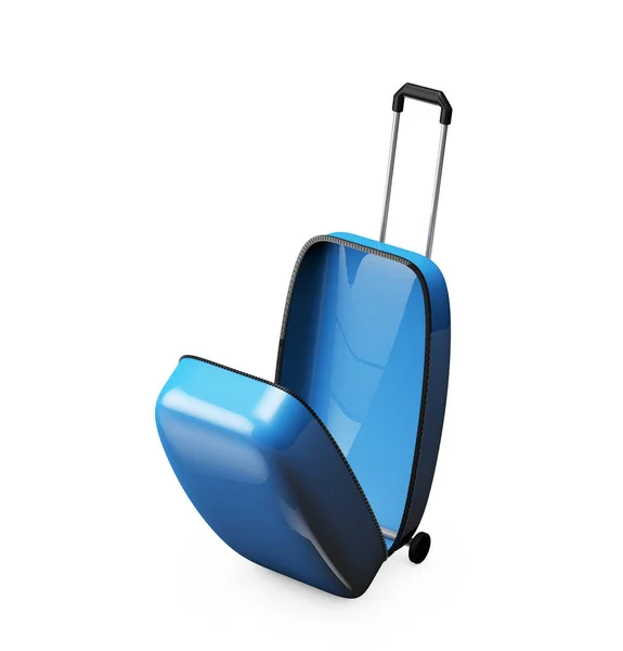 Offene leere blaue Koffer Draufsicht — Stockfoto