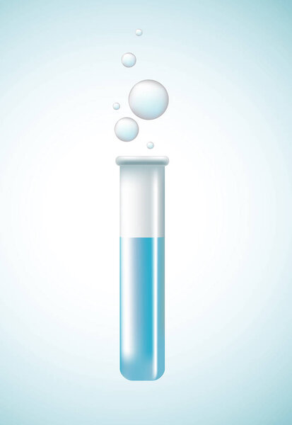 Test tube with the chemical liquid on blue background. Vector illustration. Mesh illustration