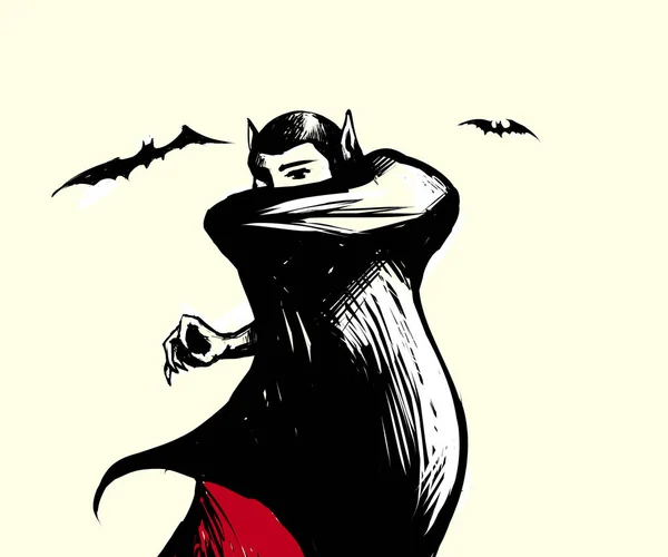 Beyaz bir arka plan üzerine boyalı vampir