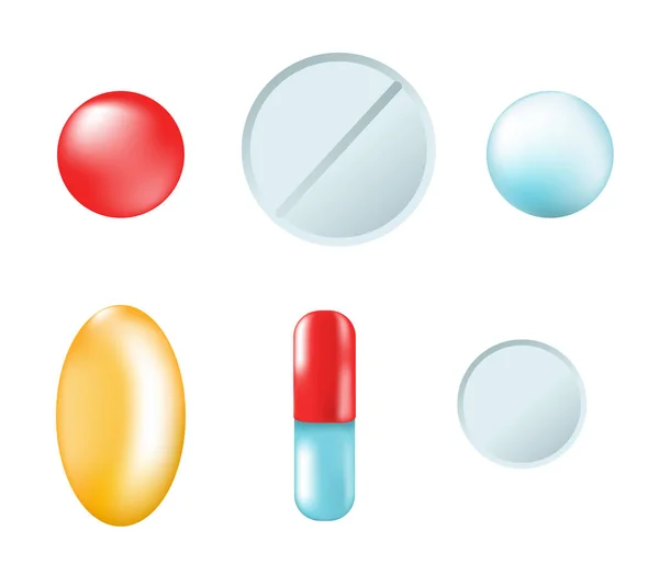 Different Tablets Pills Isolated White Background Vector Illustration Stock Picture