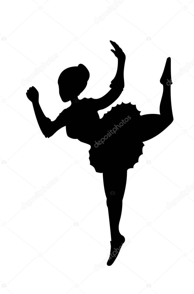 Ballerina dances. Black silhouette the ballerina on a white background. Vector illustration