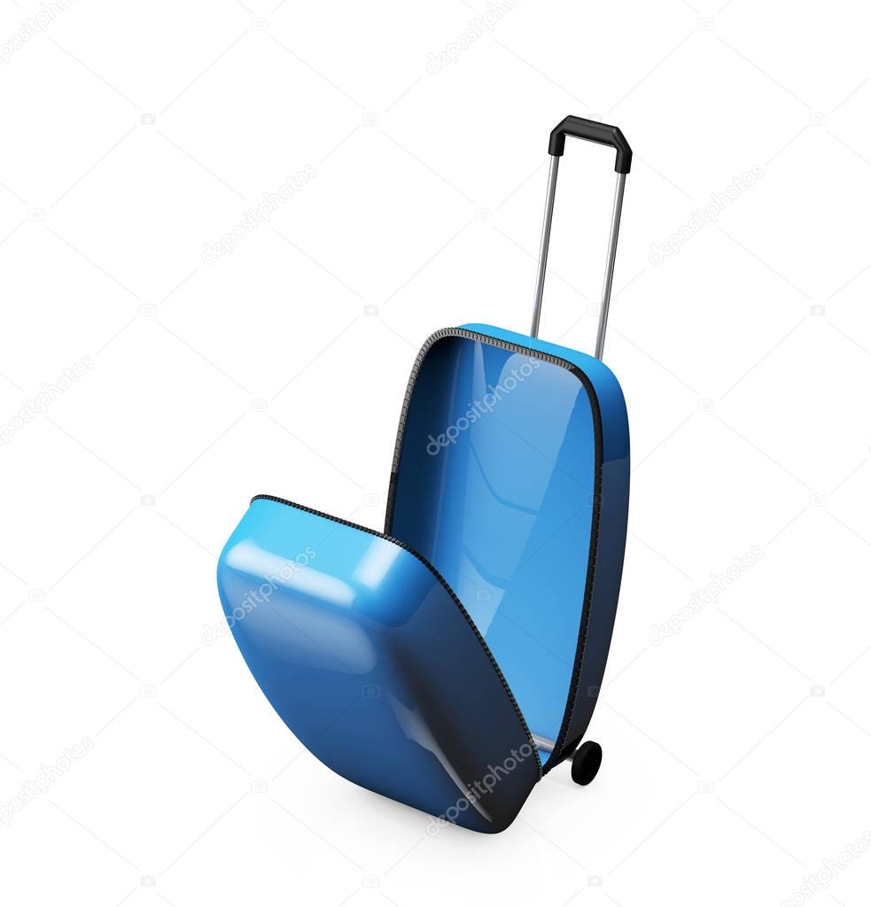 Open empty blue suitcase  top view
