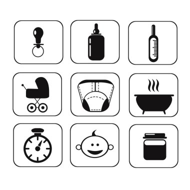 Bebek Icons set. Beyaz arka plan üzerinde vektör çizim. Düz bir stil çizimde