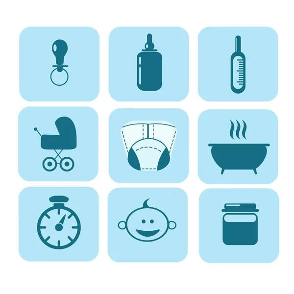 Coisas necessárias para ícones azul bebê — Fotografia de Stock