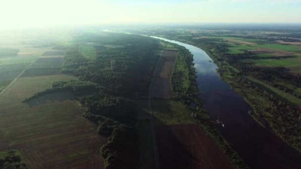 Paysage aérien de la rivière dans les prairies verdoyantes — Video