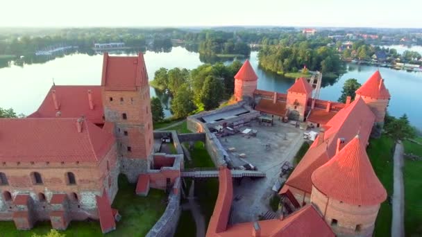 Aerial view of old castle on island — Stock Video