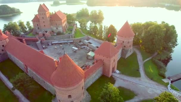 Aerial view of old castle on island — Stock Video