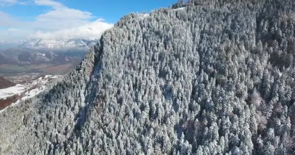 Bergen i Schweiz på vinter tid Flygfoto — Stockvideo