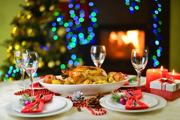 Cena di Natale con pollo — Foto Stock