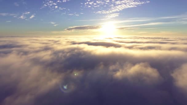 Flyig ovan moln på morgonen — Stockvideo