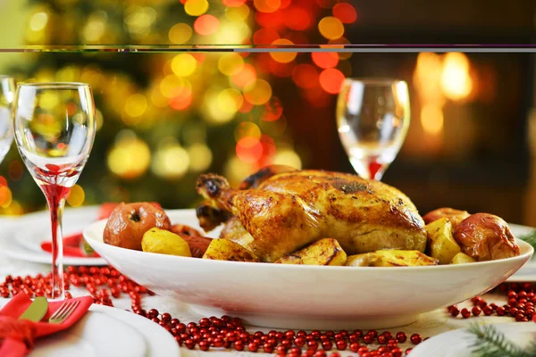Jantar de Natal com frango — Fotografia de Stock