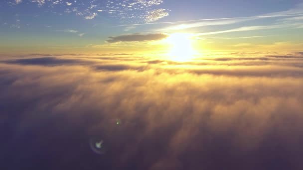 Πτήση πάνω από την ομίχλη νωρίς στο πρωί — Αρχείο Βίντεο