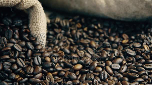 Granos de café frescos de cerca — Vídeo de stock