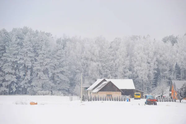 Cabana on bank of frozen lake — стоковое фото