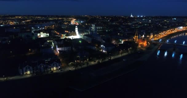 Vista aérea da cidade velha da cidade à noite — Vídeo de Stock