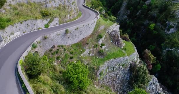 Red sport convertible car moving in Amalfi coast — Stock Video