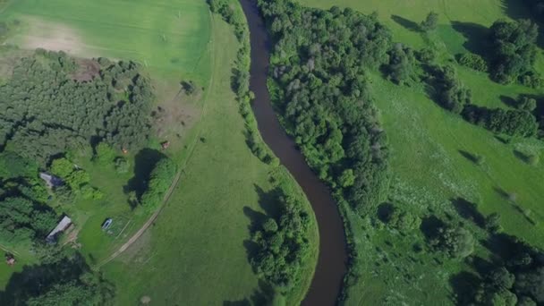 Voo sobre o rio em prados — Vídeo de Stock