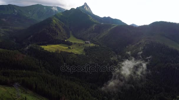 Aerial view of hotel in beautiful mountains — Stock Video