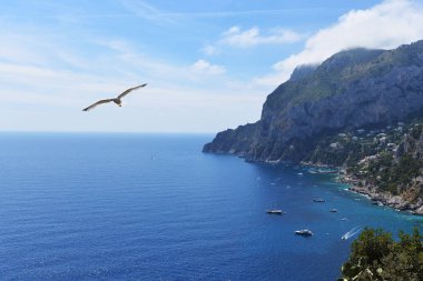 Kayalar ve deniz mavi gökyüzü altında