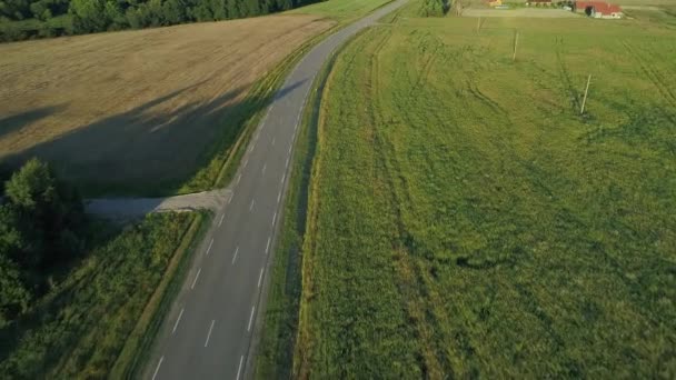 Flying above road in fields — Stock Video