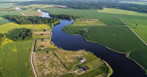 Río por la mañana Vista de los pájaros — Vídeos de Stock