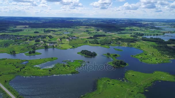 Flight over lakes and meadows land — Stock Video