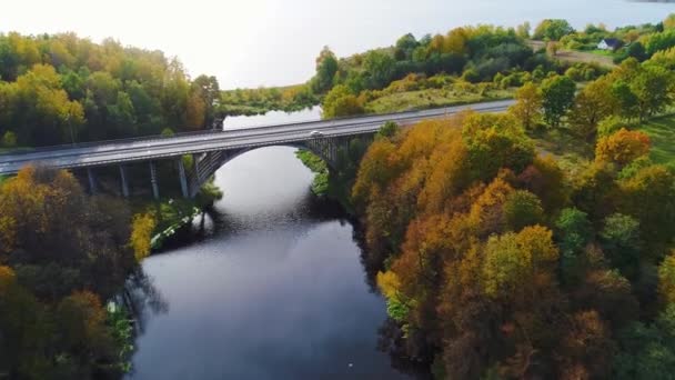 Vista aérea del puente sobre el río — Vídeo de stock