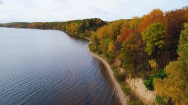 göl ve orman üzerinde sonbahar uçuş