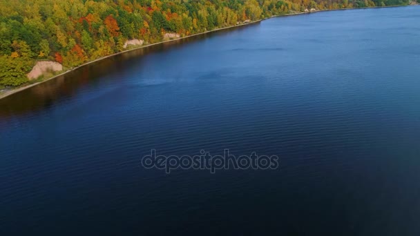 survol du lac et de la forêt à l'automne 
