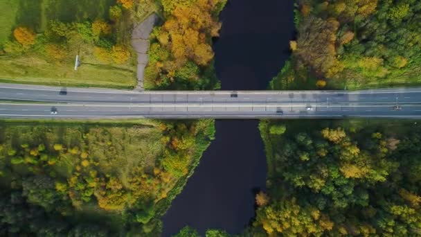 Flygfoto över bron över floden — Stockvideo