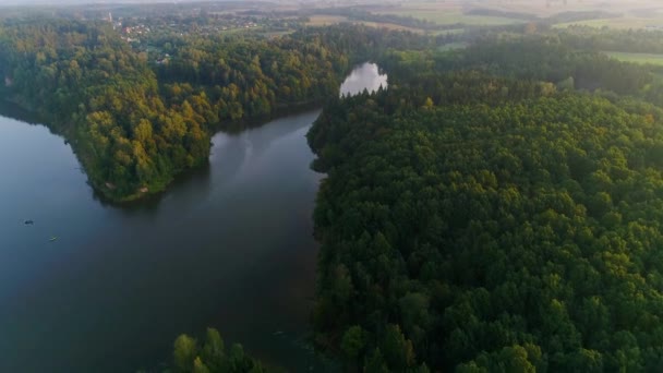 이른 아침에에서 안개가 호수 위의 비행 — 비디오
