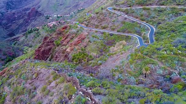 Luchtfoto kronkelige weg in de buurt van Masca kloof — Stockvideo