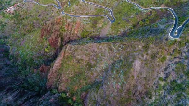 Aerial view winding road near Masca gorge — Stock Video