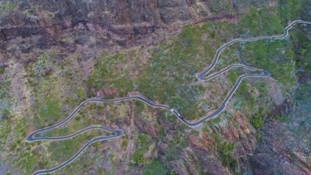 Aerial view winding road near Masca gorge — Stock Video